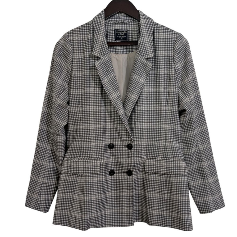 Abercrombie & Fitch Double-Breasted Plaid Blazer Grey Small